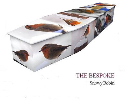 Bespoke snowy robin theme colourful coffin